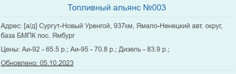 Цена на бензин в ЯНАО впервые за три недели превысила отметку в 62 рубля
