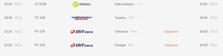 Рейс Новый Уренгой — Тобольск — Самара задерживается