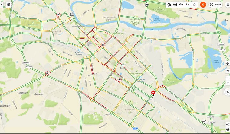 Заторы наблюдаются на центральных улицах города