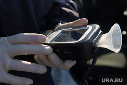 Traffic police check of drivers on city roads.  Magnitogorsk, breathalyzer
