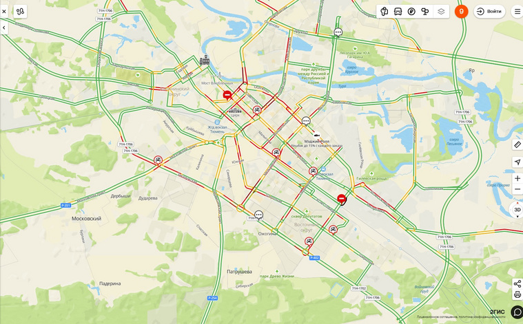 Пробки замечены на центральных улицах города