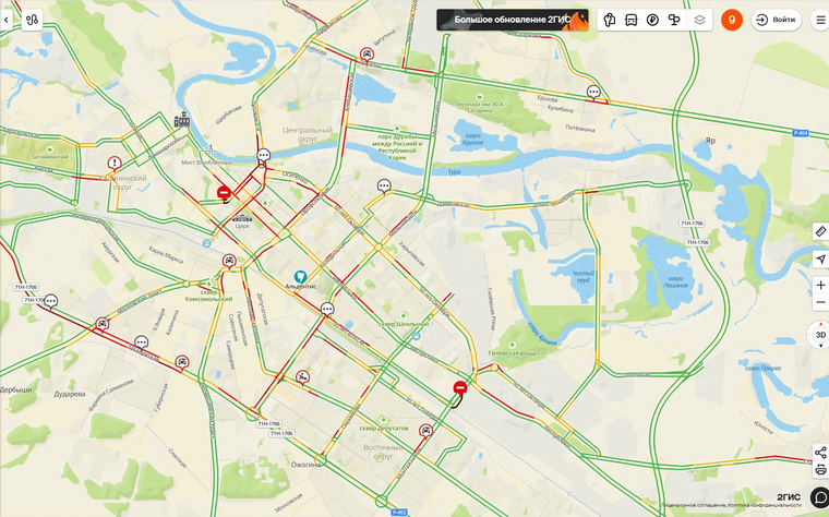Заторы наблюдаются на центральных улицах города