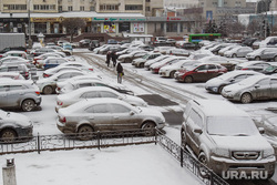 Снегопад. Тюмень, парковки, машины в снегу
