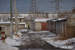 Благоустройство городского парка в снег. Курган , снег, зима, гаражи, гаражный комплекс