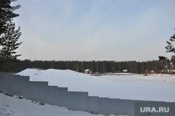 Голубые озера Курган, снег, лес, забор