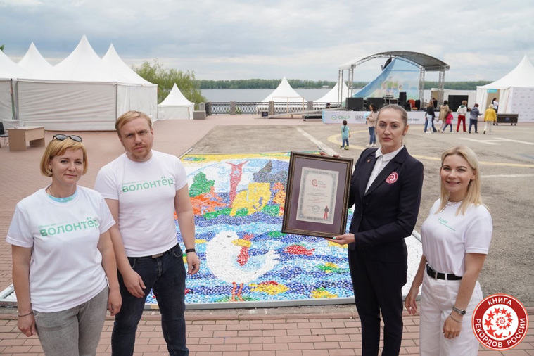Самая большая картина из пластиковых крышек занимает площадь 45,9 квадратных метра