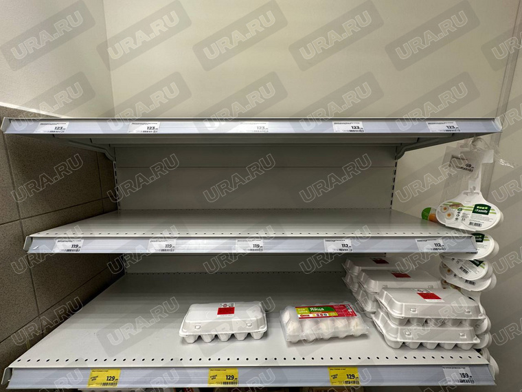 Полупустые полки с яйцами в продуктовых магазинах «Магнит» на Антона Валека, 12
