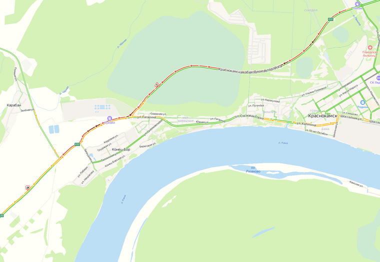 «Яндекс» предлагает объезжать пробку через Краснокамск