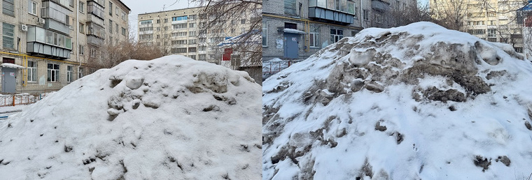 Снежная куча во дворе дома по улице Карла Маркса, 40 частично стала ледяной