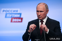 Президент России Владимир Путин на пресс-конференции после окончания голосования на президентских выборах 2024. Москва, путин владимир
