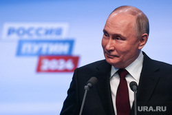 Президент России Владимир Путин на пресс-конференции после окончания голосования на президентских выборах 2024. Москва, путин владимир