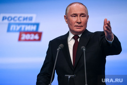 Президент России Владимир Путин на пресс-конференции после окончания голосования на президентских выборах 2024. Москва, путин владимир