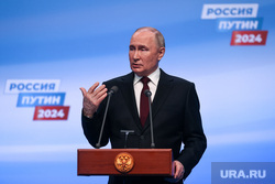 Президент России Владимир Путин на пресс-конференции после окончания голосования на президентских выборах 2024. Москва, путин владимир
