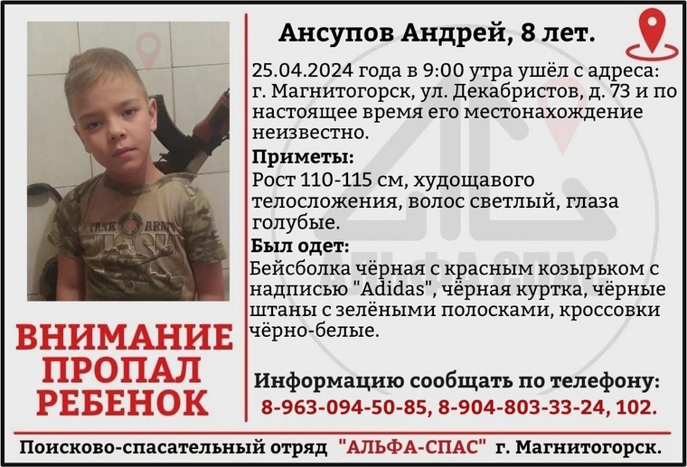 Мальчик ушел с указанного адреса в 9:00 25 апреля