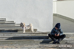 Свердловские зарисовки. Екатеринбург, ступеньки, лестница, мальчик с телефоном, мальчик с собакой