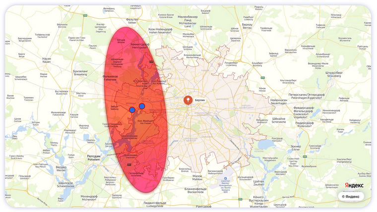 Карта с предполагаемой зоной распространения дыма, где красным отмечена вся западная часть города.