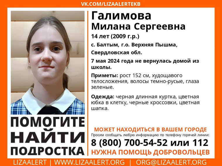 Ориентировка на пропавшую девочку