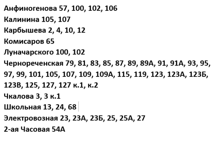 Список адресов домов в Кургане, в которые приостановлена подача горячей воды 13 мая