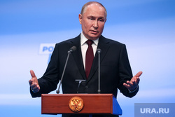 Президент России Владимир Путин на пресс-конференции после окончания голосования на президентских выборах 2024. Москва, путин владимир