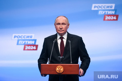 Президент России Владимир Путин на пресс-конференции после окончания голосования на президентских выборах 2024. Москва, путин владимир