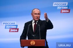 Президент России Владимир Путин на пресс-конференции после окончания голосования на президентских выборах 2024. Москва, путин владимир