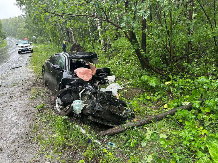 Машина врезалась в дерево около Миасса