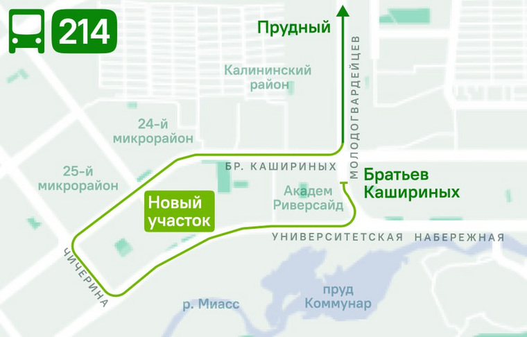 Схема движения автобус №214 в Челябинске с 12 августа