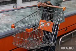 Покупатели в ТЦ. Курган, торговый центр, покупатели, корзина с продуктами, магазин, супермаркет, продукты питания, пустая корзина