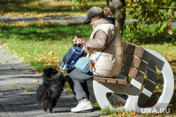 Осень золотая. Челябинск, сквер, пенсионер, собачка, скамейка, погода, лавка, парк, октябрь, природа, осень золотая