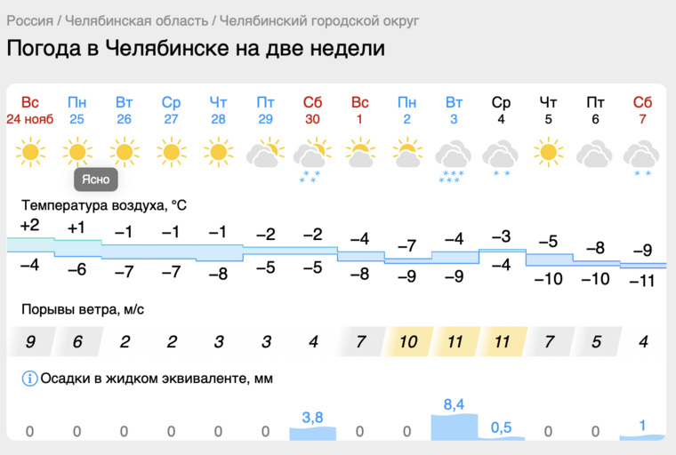 В ближайшие недели в Челябинске зимних осадков почти не будет