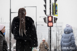 Клипарт. Пермь, светофор, девушка, пешеходный переход, женщина, снегопад, осадки