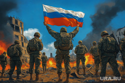 ВС РФ. Создано в Midjourney, военные, разведчик, разведка, флаг, спецназ, сво, штурмовики